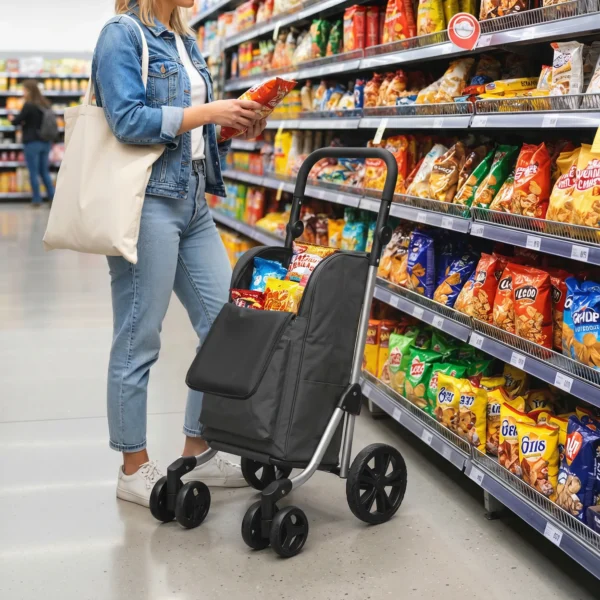 Boodschappentrolley, 46 Liter Tas, Opvouwbare Winkelwagen Met Koeltas, Verstelbare Handgreep, Aluminium Frame, Donkergrijs