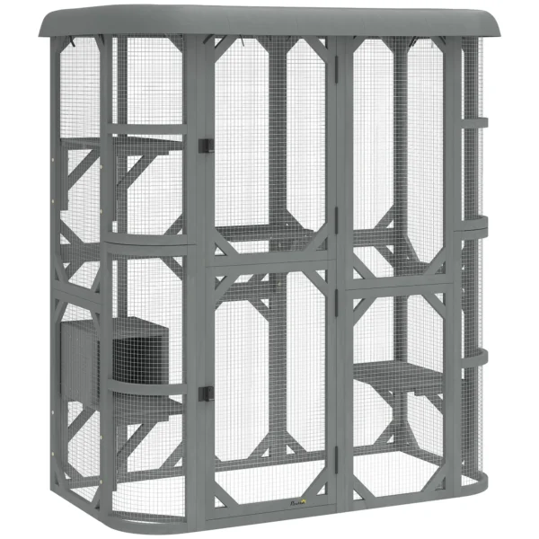Buiten Kattenverblijf Beloopbaar Houten Kattenhuis Met 4 Platformen Waterafstotend Oxford dak 2 3 Katten Tot 8 Kg