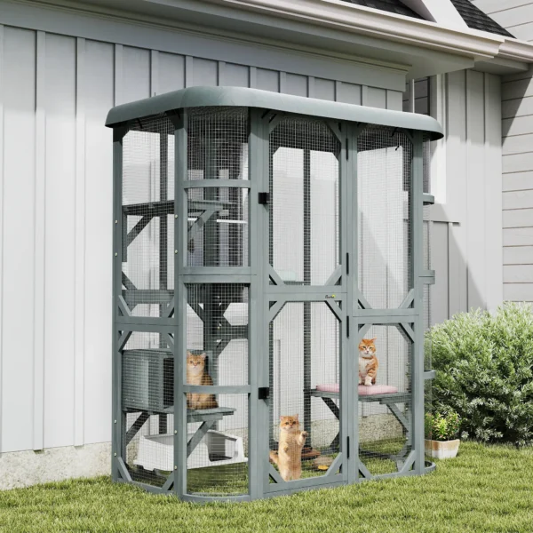 Buiten Kattenverblijf Beloopbaar Houten Kattenhuis Met 4 Platformen Waterafstotend Oxford dak 2 3 Katten Tot 8 Kg