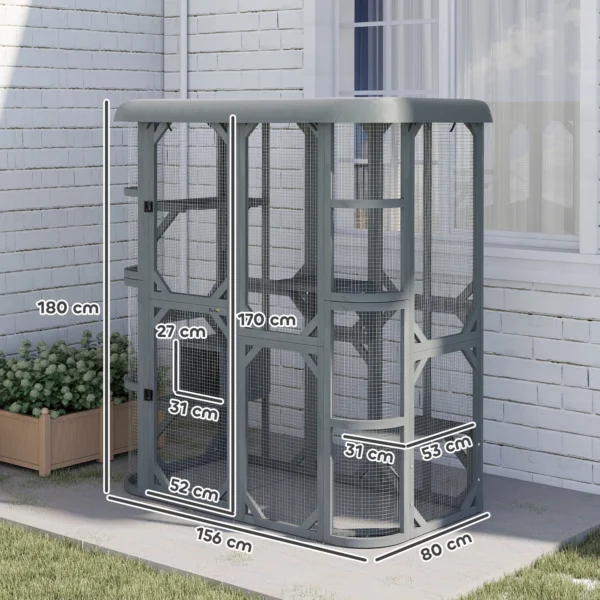 Buiten Kattenverblijf Beloopbaar Houten Kattenhuis Met 4 Platformen Waterafstotend Oxford dak 2 3 Katten Tot 8 Kg