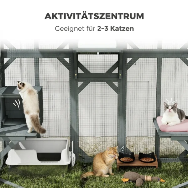 Buiten Kattenverblijf Beloopbaar Houten Kattenhuis Met 4 Platformen Waterafstotend Oxford dak 2 3 Katten Tot 8 Kg