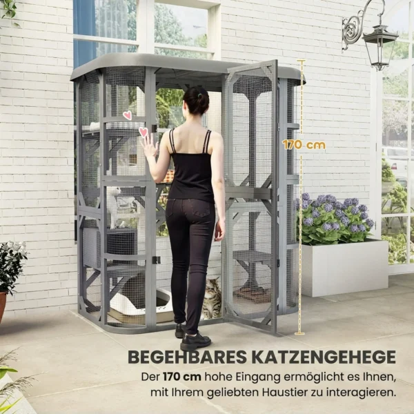 Buiten Kattenverblijf Beloopbaar Houten Kattenhuis Met 4 Platformen Waterafstotend Oxford dak 2 3 Katten Tot 8 Kg