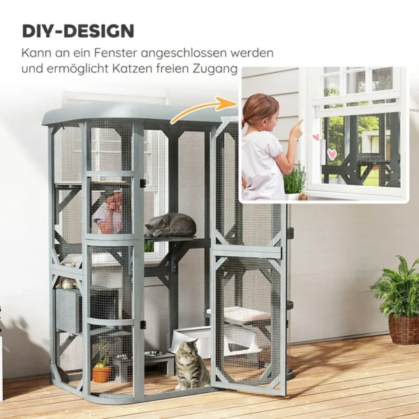 Buiten Kattenverblijf Beloopbaar Houten Kattenhuis Met 4 Platformen Waterafstotend Oxford dak 2 3 Katten Tot 8 Kg