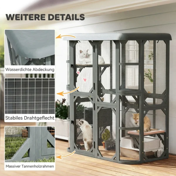 Buiten Kattenverblijf Beloopbaar Houten Kattenhuis Met 4 Platformen Waterafstotend Oxford dak 2 3 Katten Tot 8 Kg