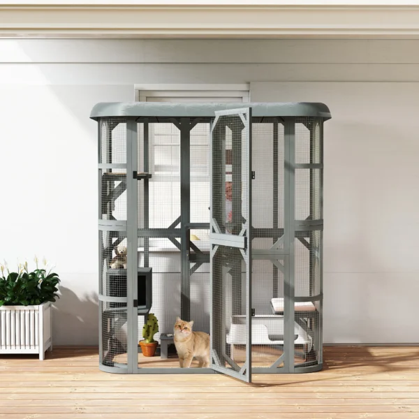 Buiten Kattenverblijf Beloopbaar Houten Kattenhuis Met 4 Platformen Waterafstotend Oxford dak 2 3 Katten Tot 8 Kg