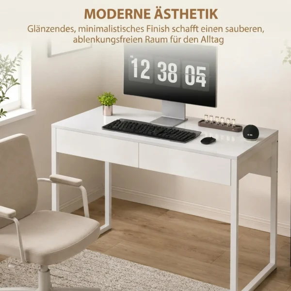 Bureau 100 X 50 Cm Computertafel Bureautafel Met 2 Lades, Voor Kleine Ruimtes, Wit