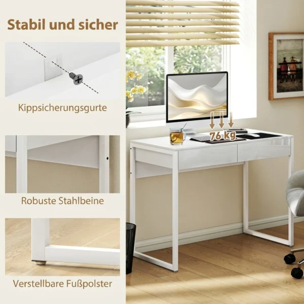 Bureau 100 X 50 Cm Computertafel Bureautafel Met 2 Lades, Voor Kleine Ruimtes, Wit