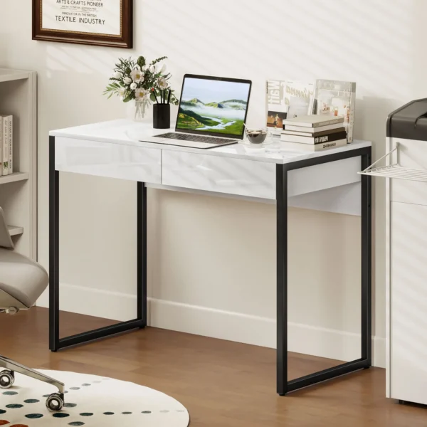 Bureau 100 X 50 Cm Computertafel Bureautafel Met 2 Lades, Voor Kleine Ruimtes, Zwart