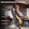 Bureaustoel Met 6 punts Massage En Verwarming, Bureaustoel Met Voetensteun, Lendensteun En Brede Zitting, Grijs