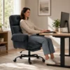 Bureaustoel Met Verstelbare Rugleuning, Rolbare Gestoffeerde Stoel, Gestoffeerde Fauteuil, In Hoogte Verstelbaar, Staal, Donkergrijs