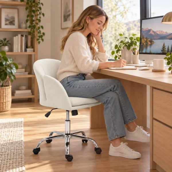 Bürostuhl Höhenverstellbar 360° Drehbarer Schreibtischstuhl Mit Blumenform Wippfunktion, Chenilleoptik Bis 120 Kg