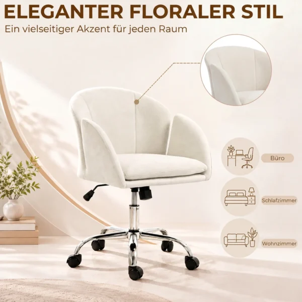 Bürostuhl Höhenverstellbar 360° Drehbarer Schreibtischstuhl Mit Blumenform Wippfunktion, Chenilleoptik Bis 120 Kg