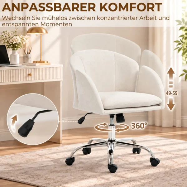Bürostuhl Höhenverstellbar 360° Drehbarer Schreibtischstuhl Mit Blumenform Wippfunktion, Chenilleoptik Bis 120 Kg