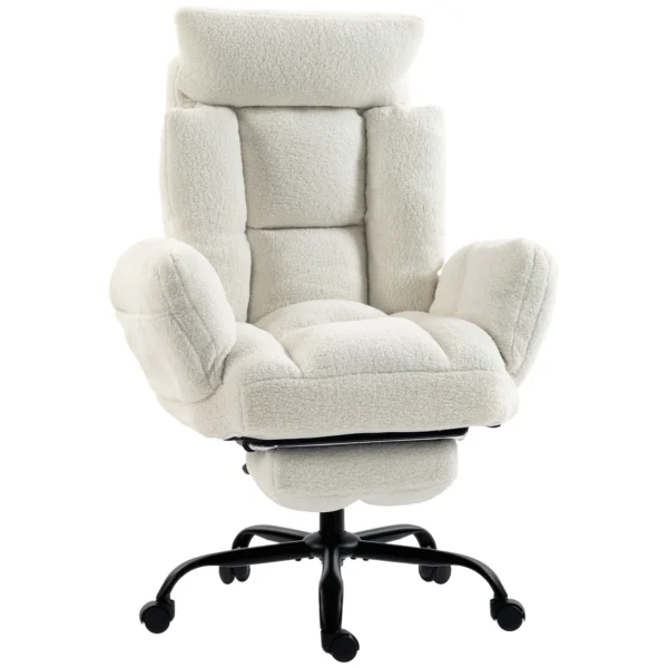 Bürostuhl Höhenverstellbar Mit Fußstütze Schreibtischstuhl Mit Klappbarer Armlehne, Creme