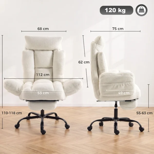 Bürostuhl Höhenverstellbar Mit Fußstütze Schreibtischstuhl Mit Klappbarer Armlehne, Creme