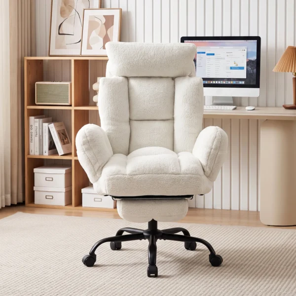 Bürostuhl Höhenverstellbar Mit Fußstütze Schreibtischstuhl Mit Klappbarer Armlehne, Creme