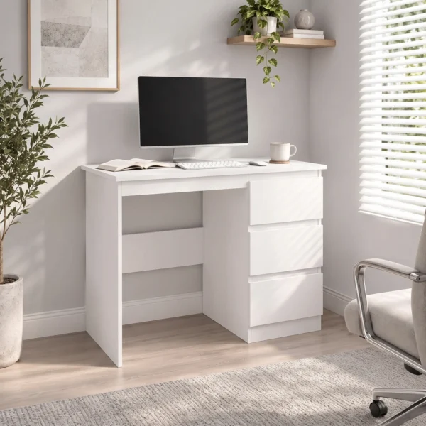 Computertafel Bureau Met 3 Lades, Moderne Bureautafel PC Tafel 100 X 50 X 75 Cm, Wit