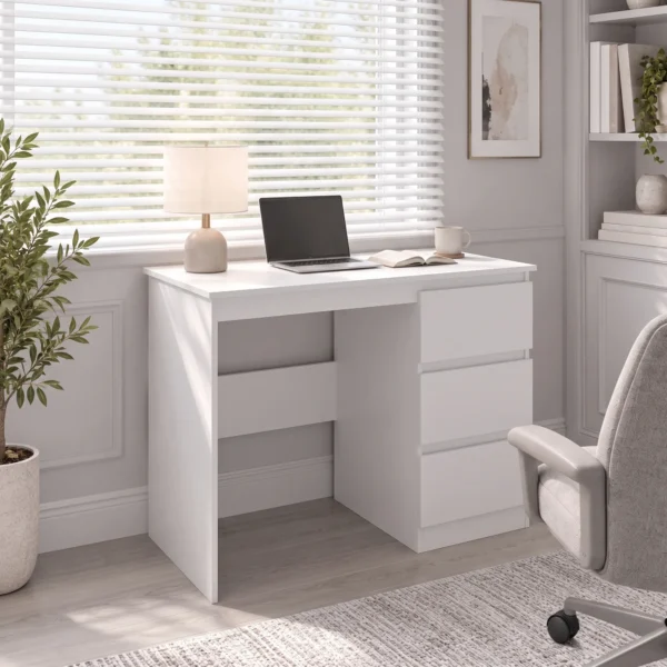 Computertafel Bureau Met 3 Lades, Moderne Bureautafel PC Tafel 100 X 50 X 75 Cm, Wit