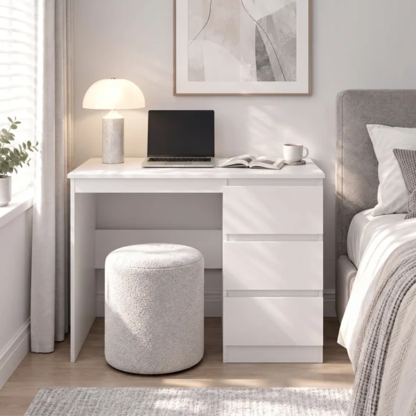 Computertafel Bureau Met 3 Lades, Moderne Bureautafel PC Tafel 100 X 50 X 75 Cm, Wit