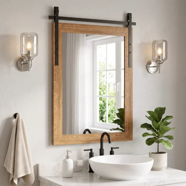 Decoratieve Rechthoekige Wandspiegel Voor Woonkamer, Hangspiegel 86,5 X 61 Cm Lichtbruin