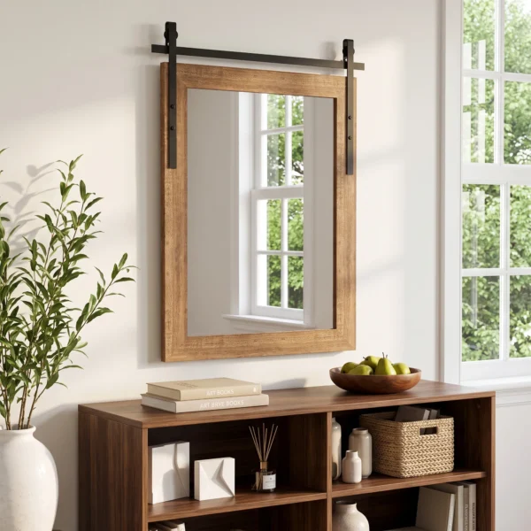 Decoratieve Rechthoekige Wandspiegel Voor Woonkamer, Hangspiegel 86,5 X 61 Cm Lichtbruin