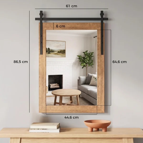 Decoratieve Rechthoekige Wandspiegel Voor Woonkamer, Hangspiegel 86,5 X 61 Cm Lichtbruin