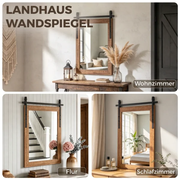 Decoratieve Rechthoekige Wandspiegel Voor Woonkamer, Hangspiegel 86,5 X 61 Cm Lichtbruin