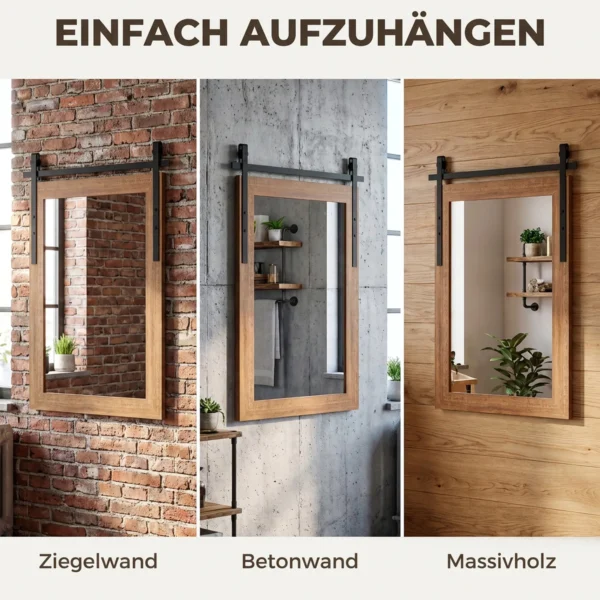Decoratieve Rechthoekige Wandspiegel Voor Woonkamer, Hangspiegel 86,5 X 61 Cm Lichtbruin