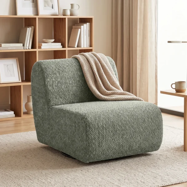 Draaibare Loungestoel Met Chenille uitstraling, Brede Zitoppervlakte, Voor Woonkamer, Slaapkamer, Grijs