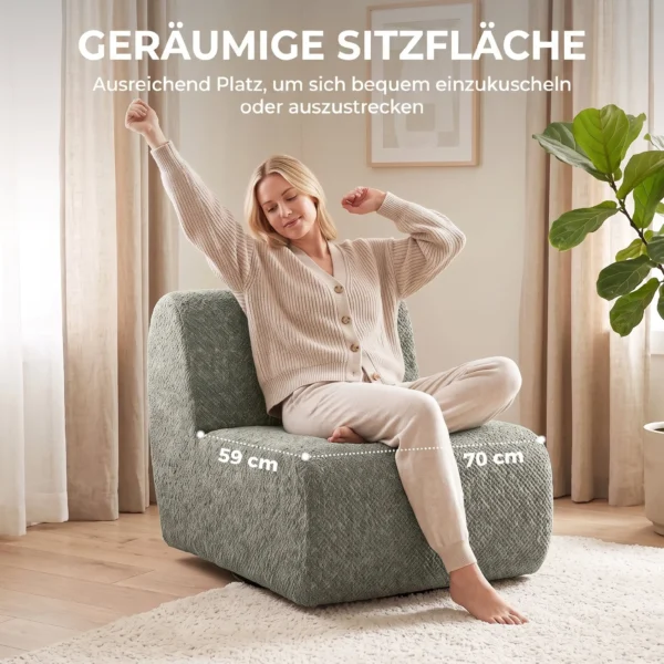 Draaibare Loungestoel Met Chenille uitstraling, Brede Zitoppervlakte, Voor Woonkamer, Slaapkamer, Grijs
