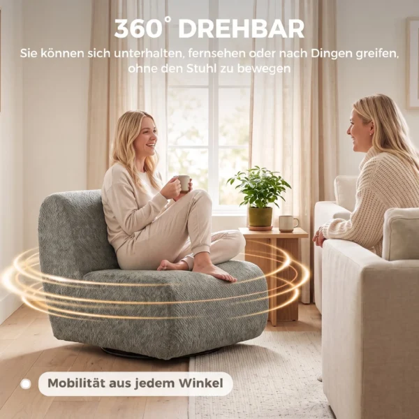 Draaibare Loungestoel Met Chenille uitstraling, Brede Zitoppervlakte, Voor Woonkamer, Slaapkamer, Grijs