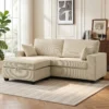 Ecksofa 216 Cm 3 zits L vormige Bank Met Omkeerbare Opbergkruk, Corduroy look, Brede Zitting, Voor Woonkamer