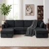Ecksofa 4 zits U vormige Bank Met Opberg ottomaan, 306 Cm Hoekbank Met Corduroy look, 4 Kussens, Voor Woonkamer