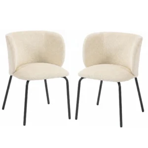 Eetkamerstoelen Ergonomische Armleuning Gestoffeerde Keukenstoelen Metalen Poten Set Van 2 Beige