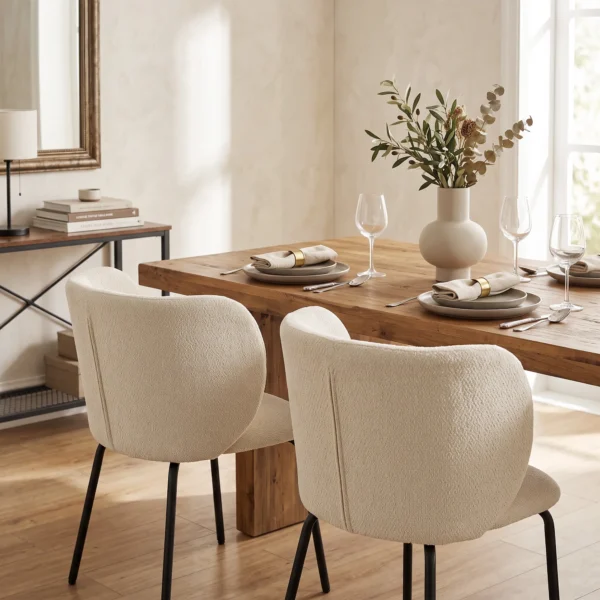 Eetkamerstoelen Ergonomische Armleuning Gestoffeerde Keukenstoelen Metalen Poten Set Van 2 Beige