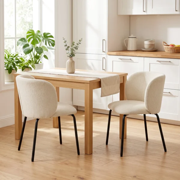 Eetkamerstoelen Ergonomische Armleuning Gestoffeerde Keukenstoelen Metalen Poten Set Van 2 Beige
