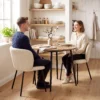 Eetkamerstoelen Ergonomische Armleuning Gestoffeerde Keukenstoelen Metalen Poten Set Van 2 Beige