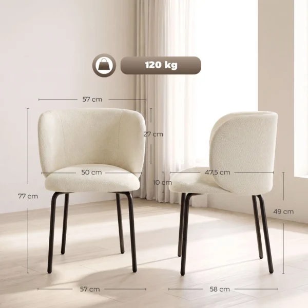 Eetkamerstoelen Ergonomische Armleuning Gestoffeerde Keukenstoelen Metalen Poten Set Van 2 Beige