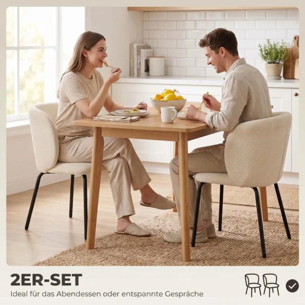 Eetkamerstoelen Ergonomische Armleuning Gestoffeerde Keukenstoelen Metalen Poten Set Van 2 Beige