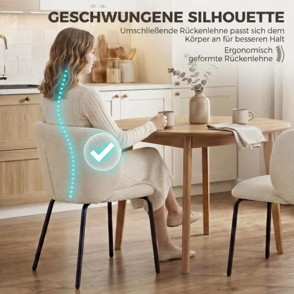 Eetkamerstoelen Ergonomische Armleuning Gestoffeerde Keukenstoelen Metalen Poten Set Van 2 Beige