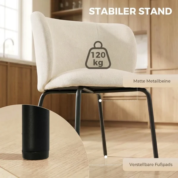 Eetkamerstoelen Ergonomische Armleuning Gestoffeerde Keukenstoelen Metalen Poten Set Van 2 Beige