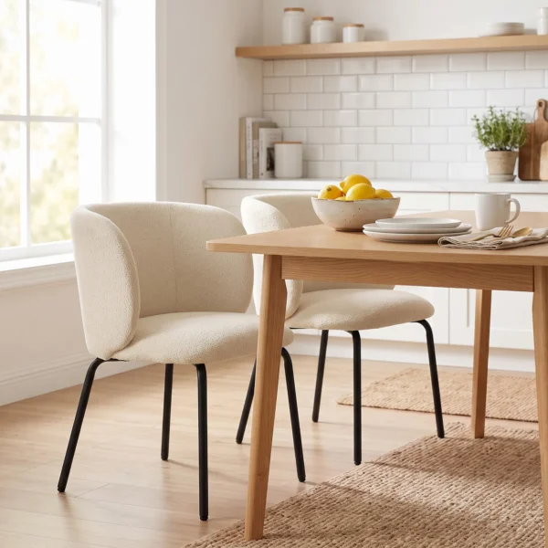 Eetkamerstoelen Ergonomische Armleuning Gestoffeerde Keukenstoelen Metalen Poten Set Van 2 Beige