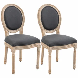 Eetkamerstoelen Set Van 2, Keukenstoel Met Rugleuning, Linnenlook Voor Eettafel, Grijs+natuur
