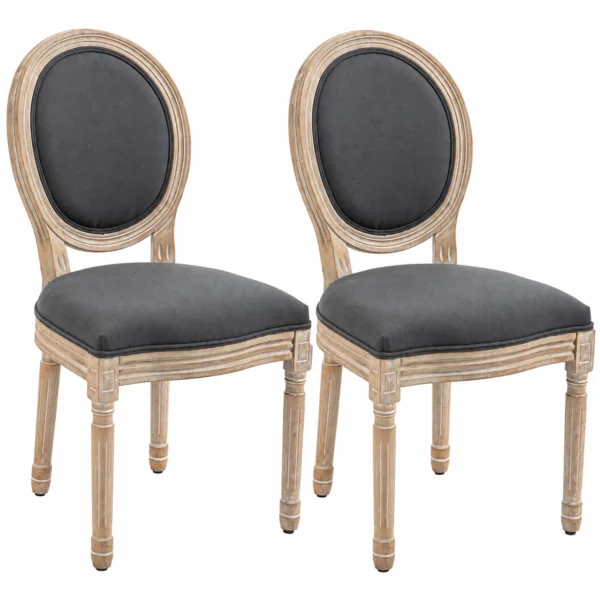 Eetkamerstoelen Set Van 2, Keukenstoel Met Rugleuning, Linnenlook Voor Eettafel, Grijs+natuur