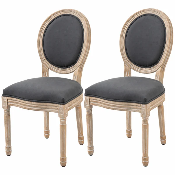 Eetkamerstoelen Set Van 2, Keukenstoel Met Rugleuning, Linnenlook Voor Eettafel, Grijs+natuur