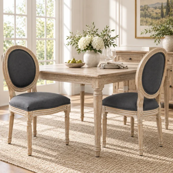 Eetkamerstoelen Set Van 2, Keukenstoel Met Rugleuning, Linnenlook Voor Eettafel, Grijs+natuur