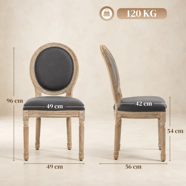 Eetkamerstoelen Set Van 2, Keukenstoel Met Rugleuning, Linnenlook Voor Eettafel, Grijs+natuur