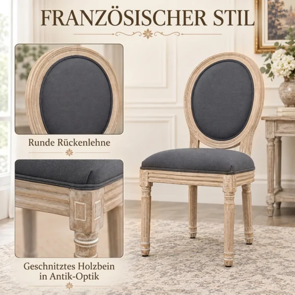 Eetkamerstoelen Set Van 2, Keukenstoel Met Rugleuning, Linnenlook Voor Eettafel, Grijs+natuur