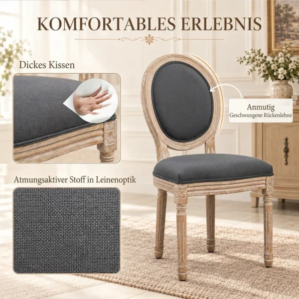 Eetkamerstoelen Set Van 2, Keukenstoel Met Rugleuning, Linnenlook Voor Eettafel, Grijs+natuur