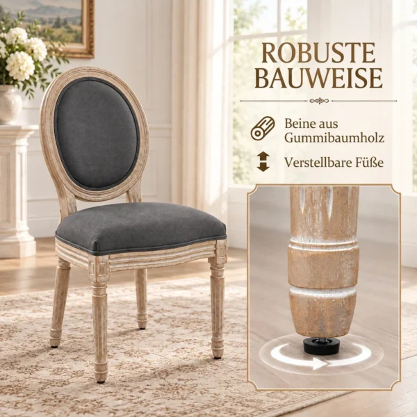 Eetkamerstoelen Set Van 2, Keukenstoel Met Rugleuning, Linnenlook Voor Eettafel, Grijs+natuur